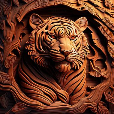 3D model tiger on carved (STL)